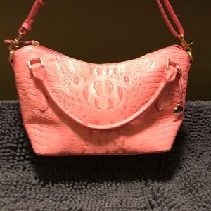 Brahmin Pink Embossed Croc Leather Shoulder Bag